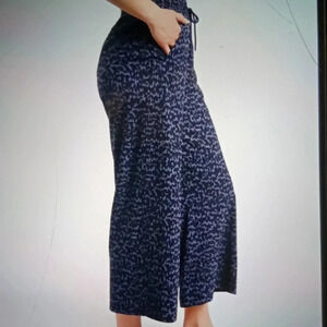 Athleta avenue printed wide leg crop allure navy elastic waistband women's 4